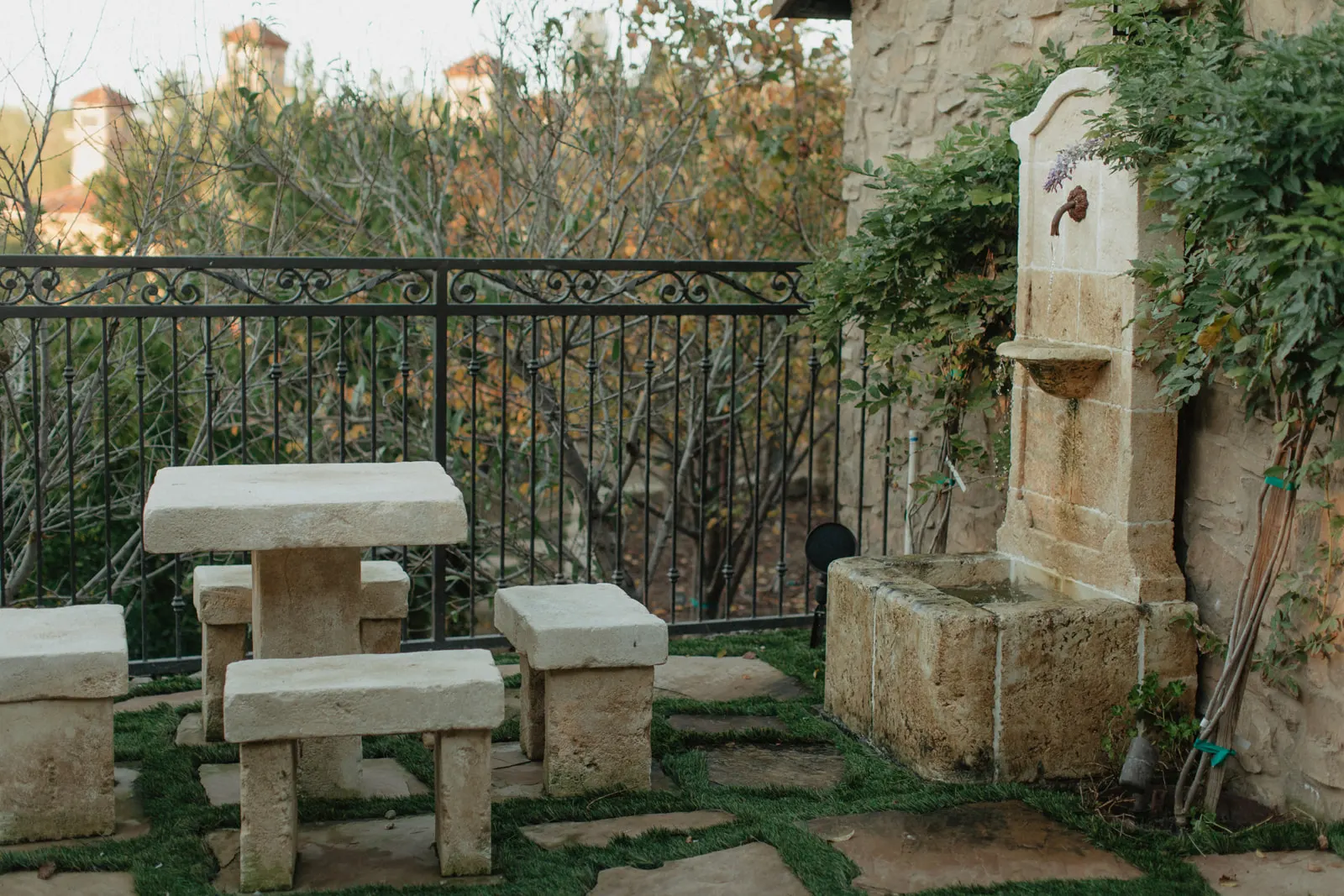 The Hidden Encounter grounds in late season, hills of Coto De Caza in the distance